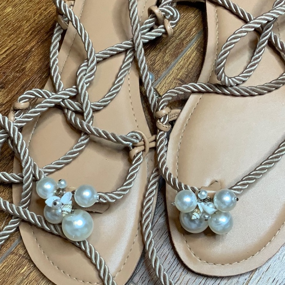 INC International Concepts Women's Beige Sandals with Pearl Accents - Picture 4 of 6